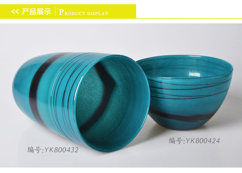 Modern minimalist blue glass vase for high-end luxury decorative glass handicraft ornaments Home Furnishing room YK800432, YK8004242
