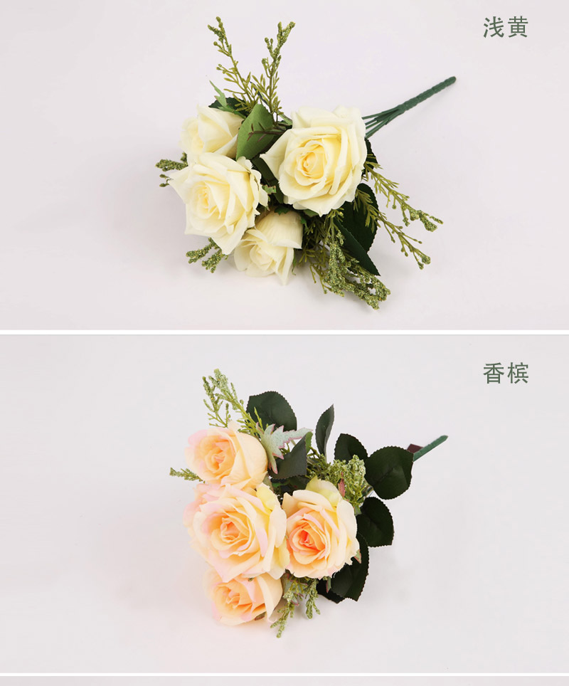 Pastoral style high simulation 5 head happy curling roses living room table decoration flower flowers NF00082