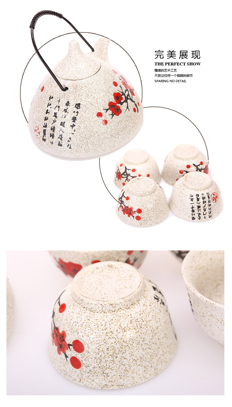 [elegant villas] gray white plum Ceramic Teapot Set a pot of four cups of tea for 4 XF-TXH-006 cups glaze tableware2