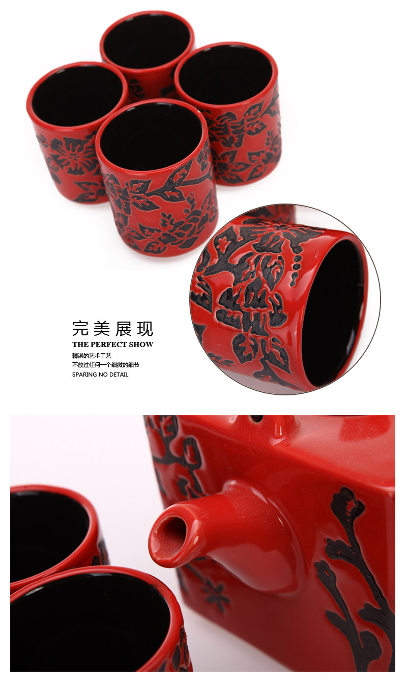 Creative ceramics, Chinese red and black plum blossom square teapot five pieces of suit XF-FXH-0032