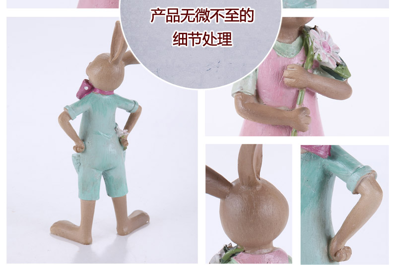 European creative Home Furnishing resin craft decorations two piece resin male / female rabbit rabbit hand akimbo holding flowerpot standing swing Home Furnishing furnishings decorations houses 20130135