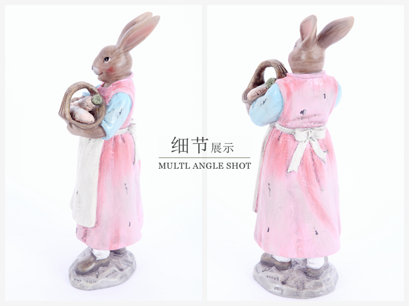 American grocery ornaments Resin Crafts Ornament soft outfit mother rabbit / daddy rabbit rabbit on a gift basket decoration 2108403-143