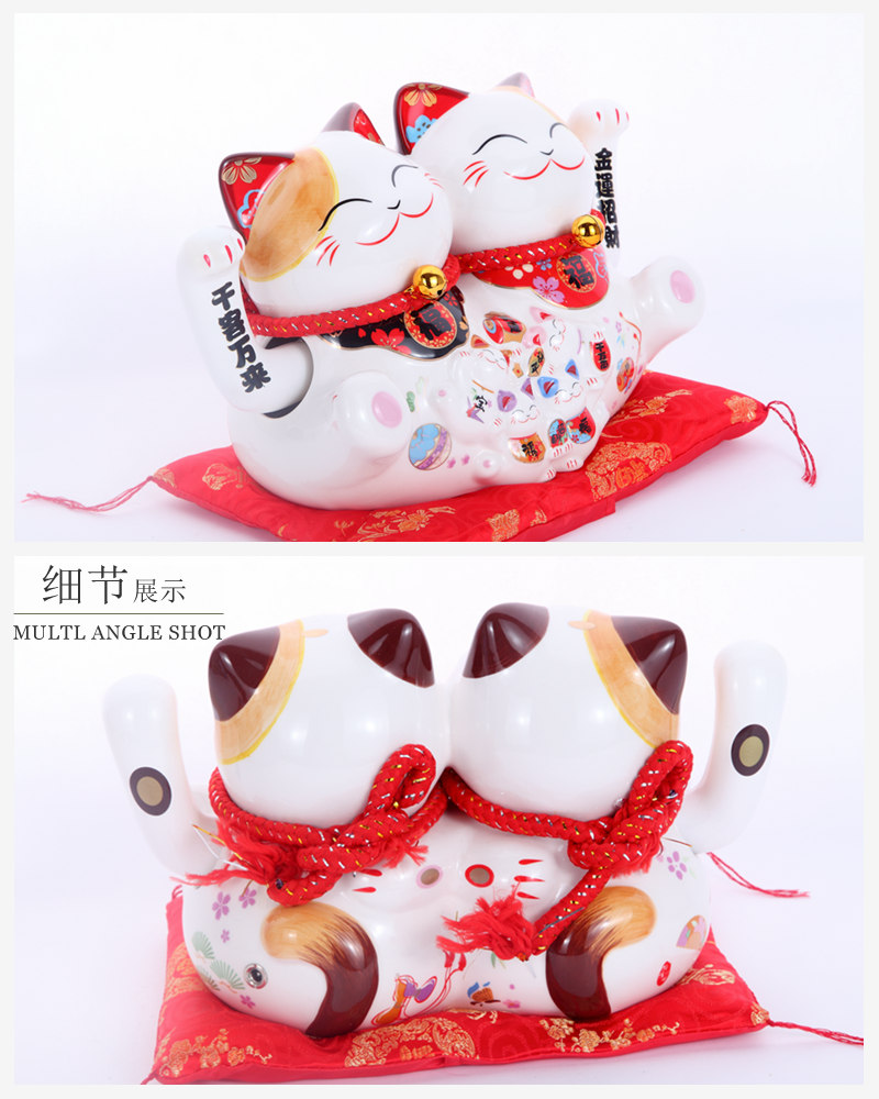 Ceramic cat lucky decoration crafts Lucky cat FY35908 wave double Fook3