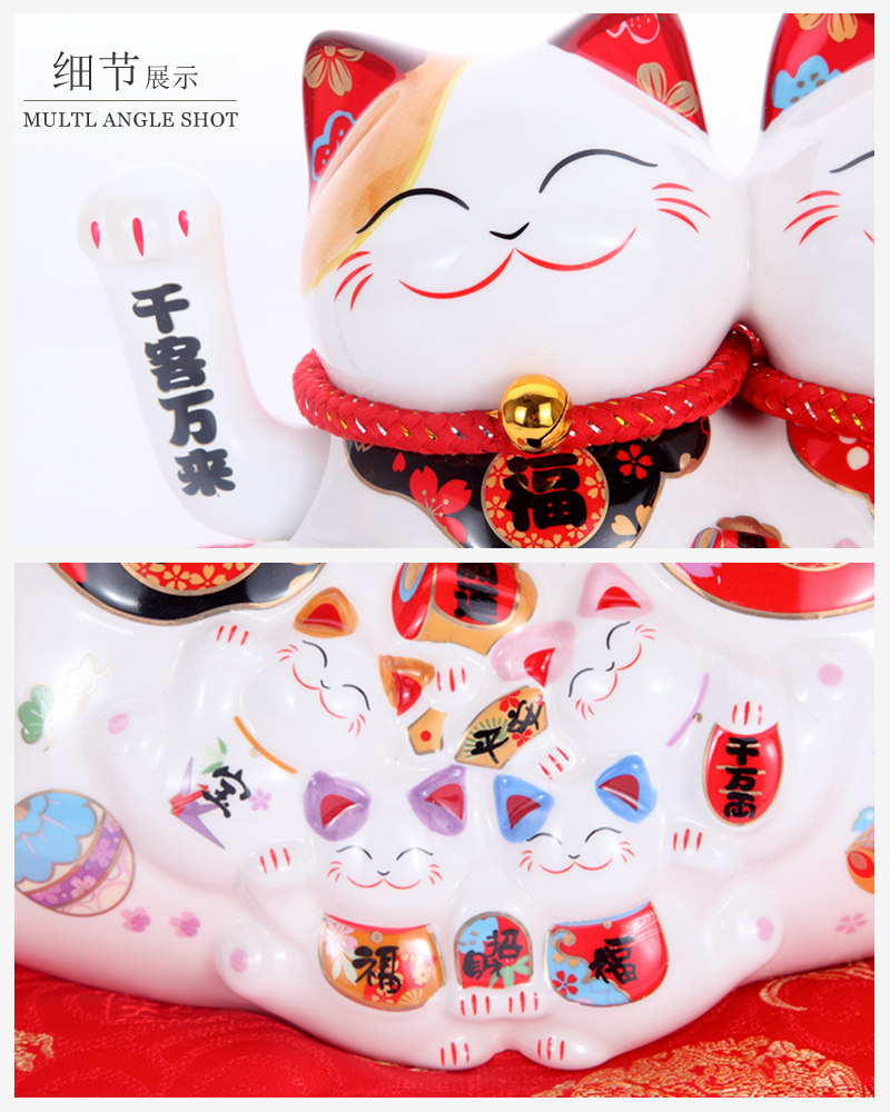 Ceramic cat lucky decoration crafts Lucky cat FY35908 wave double Fook4