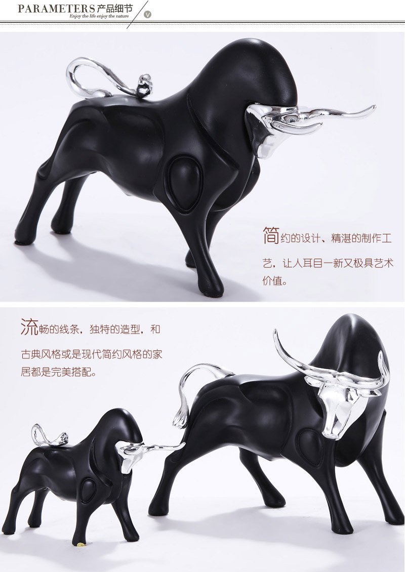 Creative black white cow bull resin animal Home Furnishing ornaments decorations soft decoration of a family of three 171273 (76.77) -B173
