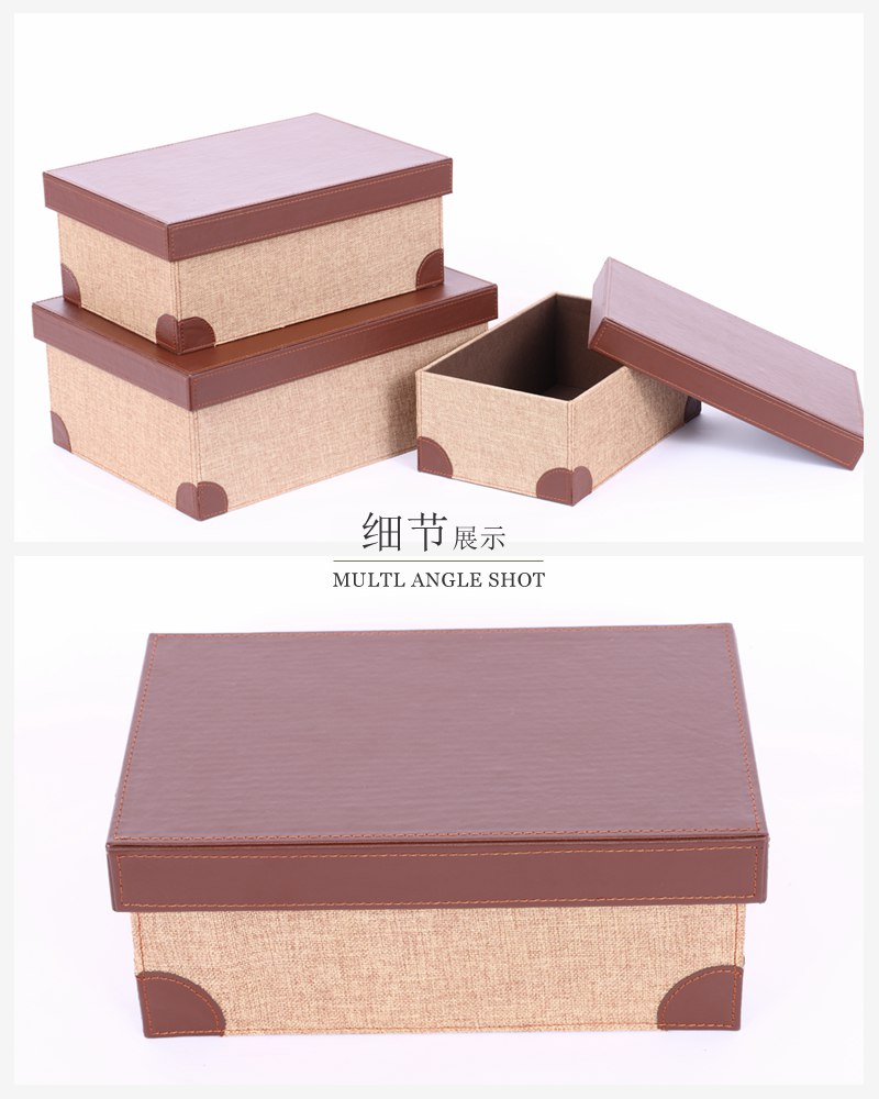 Stacked brown PU cover finishing box 3 pieces of receiving box PY-SNH0982