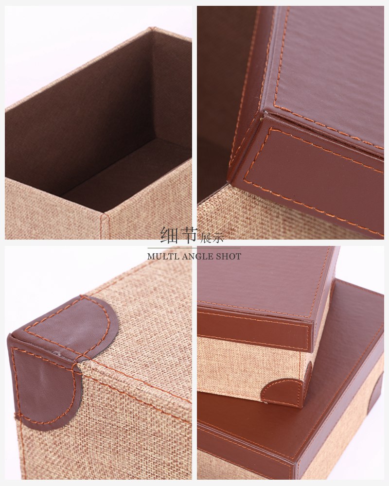 Stacked brown PU cover finishing box 3 pieces of receiving box PY-SNH0983