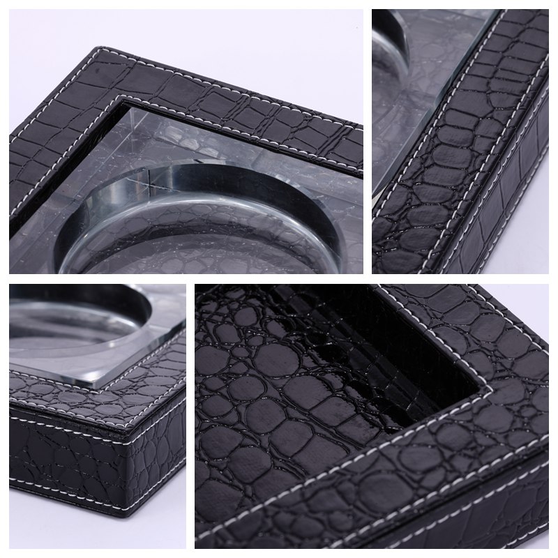 Modern simple creative home PU leather ashtray Black / lattices practical ashtray PY-YHG214