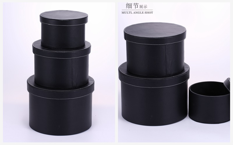 Creative fashion black leather leather storage box round box (3 pieces) PY-SNH2912