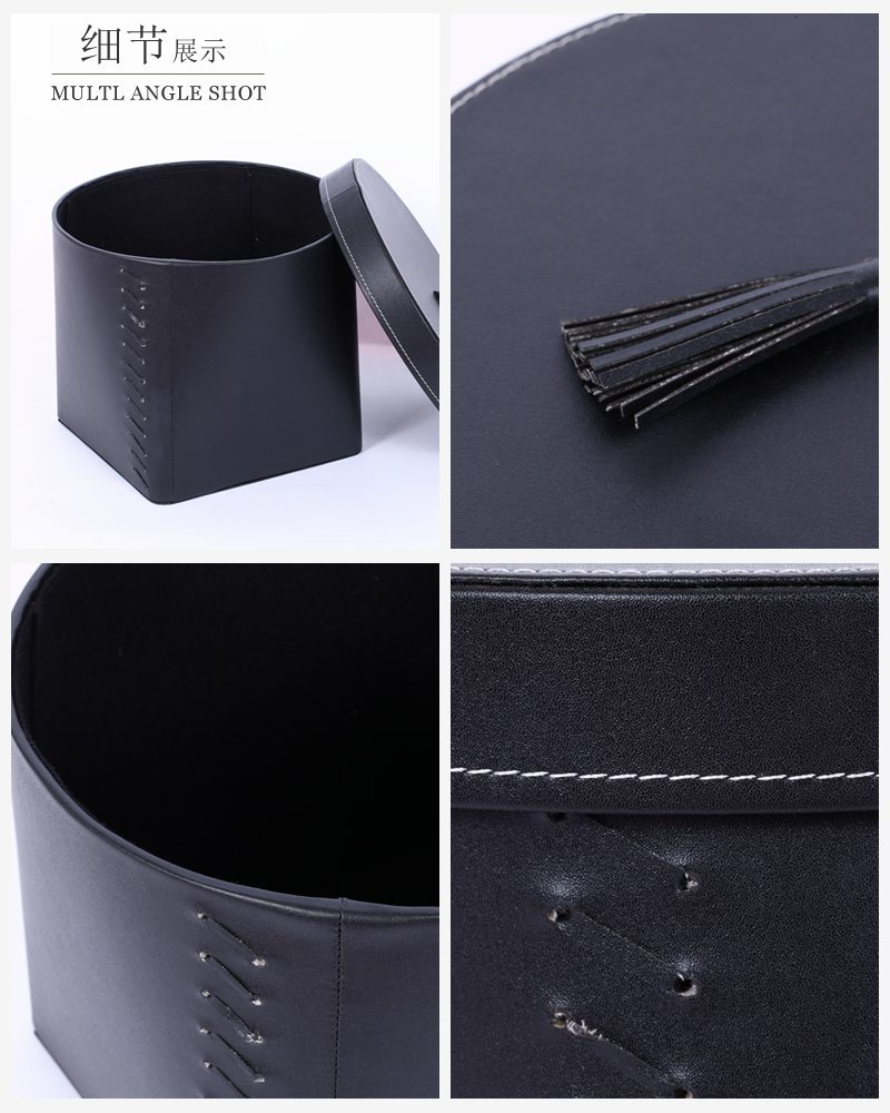Stacked black round PU cover finishing box 3 pieces of PY-SNH0993