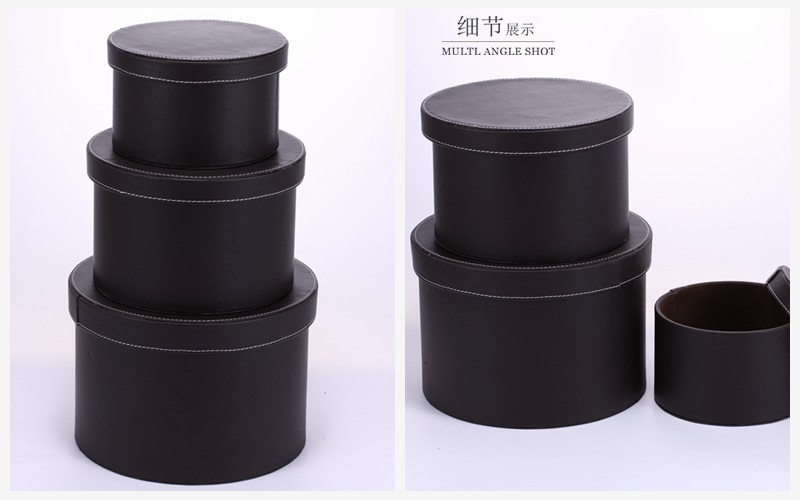 Creative fashion brown leather leather storage box round box (3 pieces) PY-SNG2902