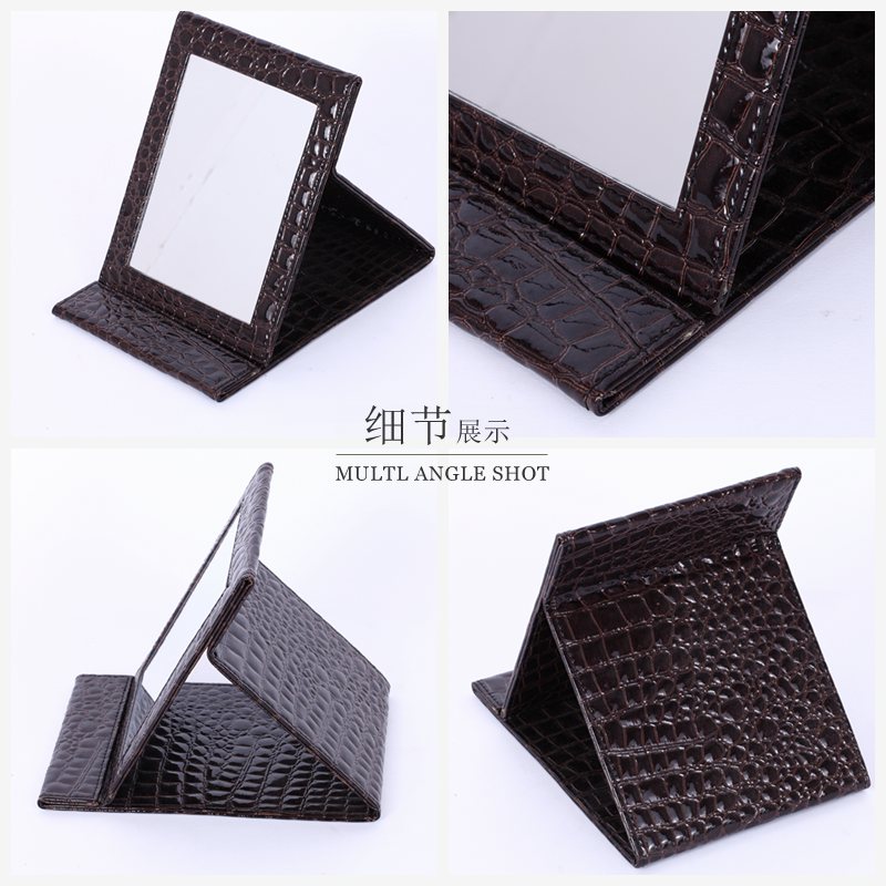 High end convenient carrying PU material package folding make-up mirror PY-JZ0123