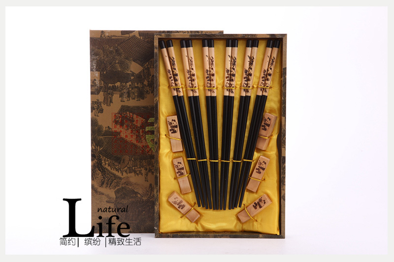 The top gift bamboo panda black wood carving with chopsticks chopsticks of household gift box (6 double / set) D6-0051