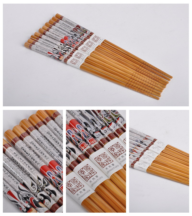 Beijing Opera quintessence of bamboo wood chopsticks household chopsticks with chopsticks anti skid and retractor chopsticks (5 pairs / sets) GP0093