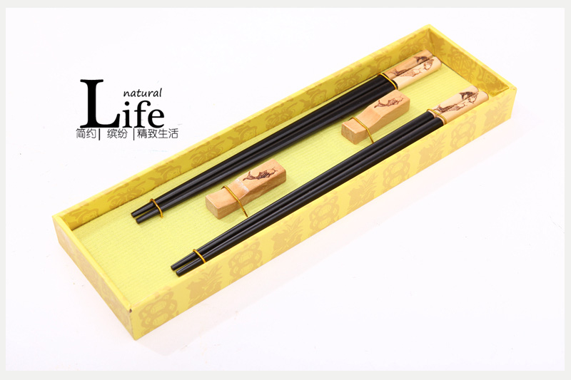 Top gift wood chopsticks home of carp pattern carving with chopsticks box D2-0131