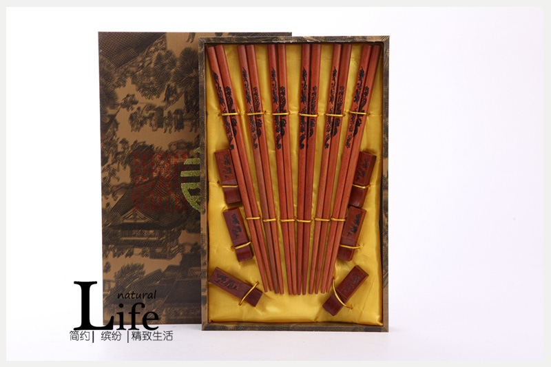 Top gift Dragon carving wood carving pattern of household chopsticks chopsticks with gift box (6 double / set) D6-0011