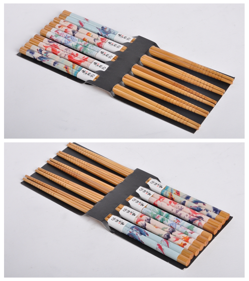 Shi Xi Yayun bamboo chopsticks chopsticks goldfish pattern household gifts chopsticks chopsticks (5 double slip hook / set) GP0043