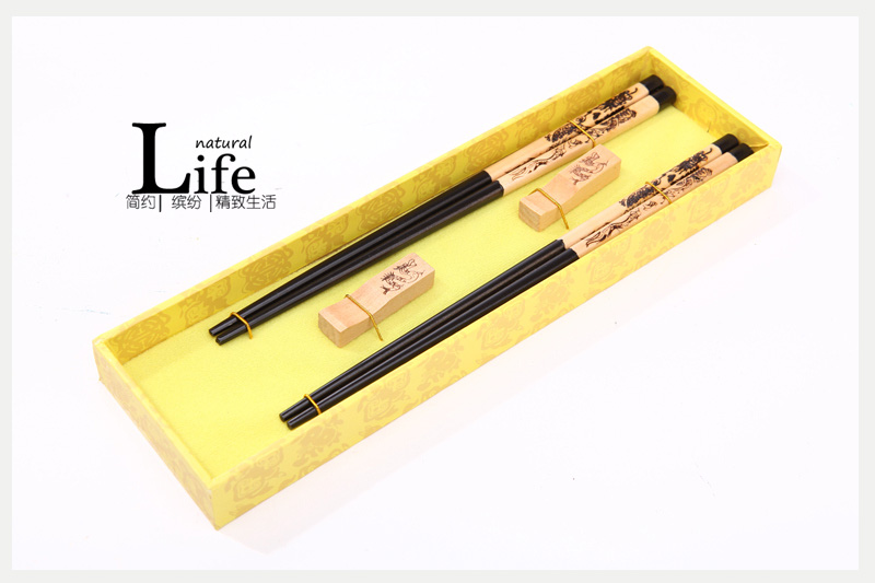 Top gift wood carving of dragon flight chopsticks home with chopsticks box (black) D2-0101