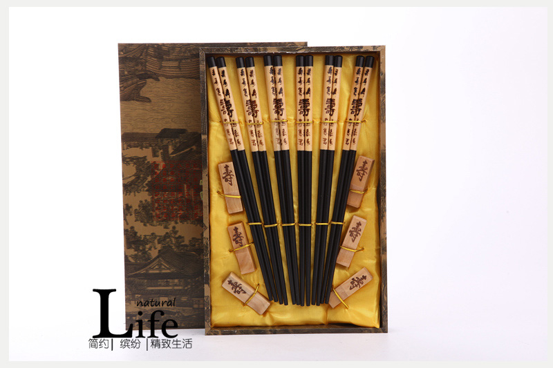 Top gift longevity black wood carving with chopsticks chopsticks of household gift box (6 double / set) D6-0061