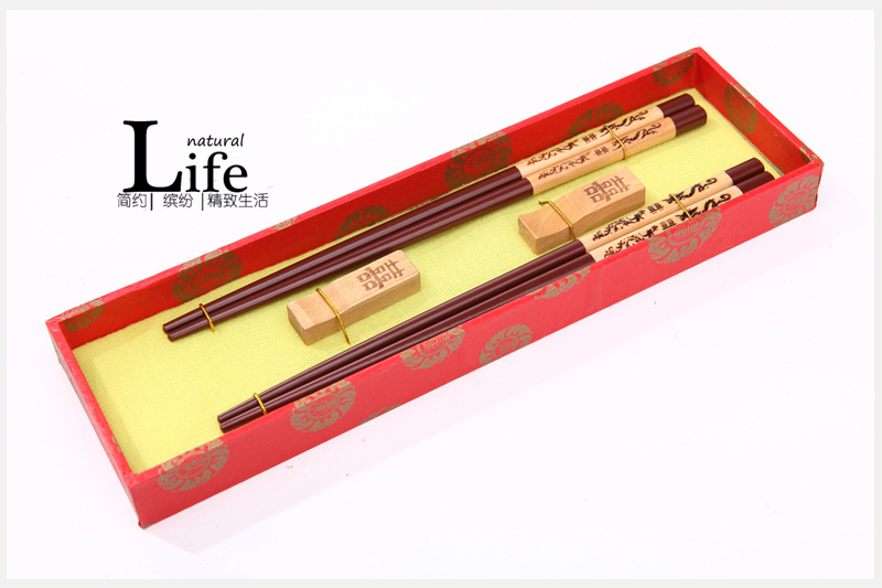 Top gift double happiness pattern carved wood crafts engraving with chopsticks chopsticks household gift box D2-0091