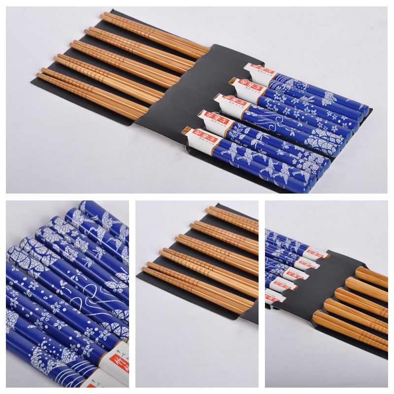 Japanese style and wind pattern bamboo chopsticks household chopsticks with chopsticks for skidding and retractor chopsticks (5 pairs / sets) GP0022