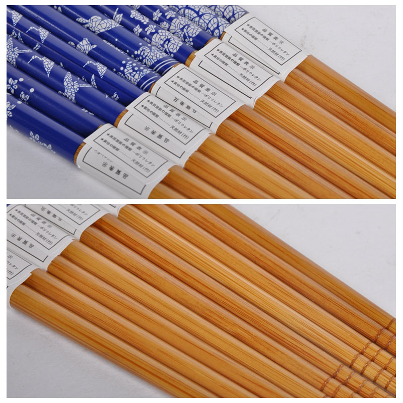 Japanese style and wind pattern bamboo chopsticks household chopsticks with chopsticks for skidding and retractor chopsticks (5 pairs / sets) GP0023