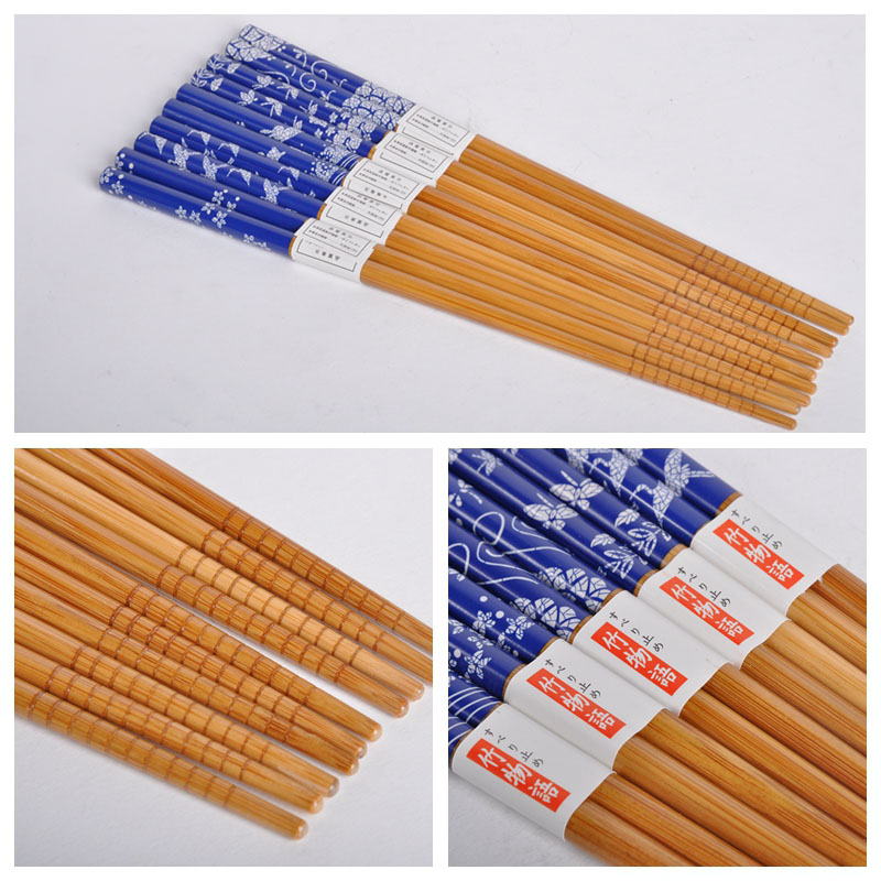 Japanese style and wind pattern bamboo chopsticks household chopsticks with chopsticks for skidding and retractor chopsticks (5 pairs / sets) GP0024