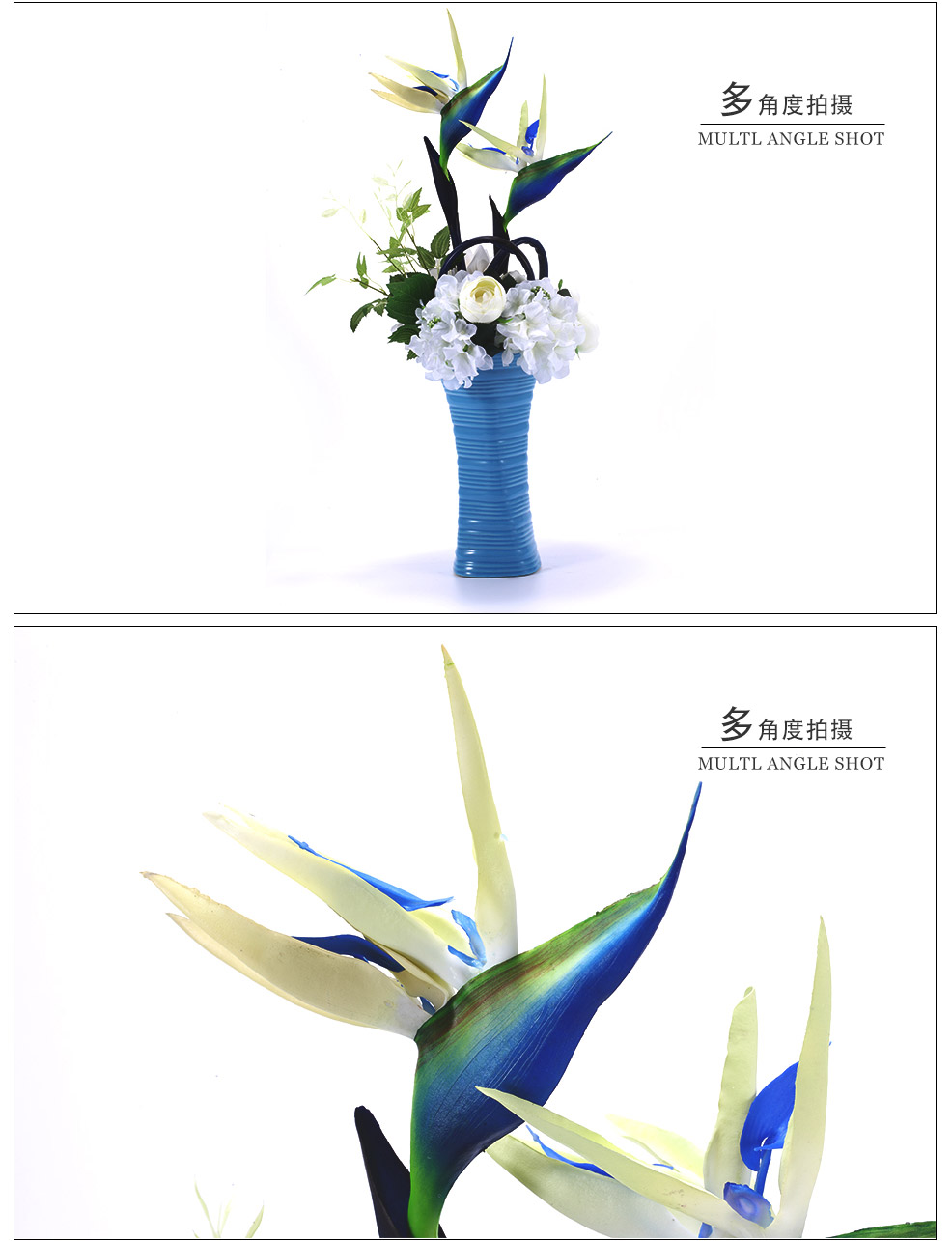 Mediterranean style blue vase white orchid mixed simulation flower art XL-1010-0142