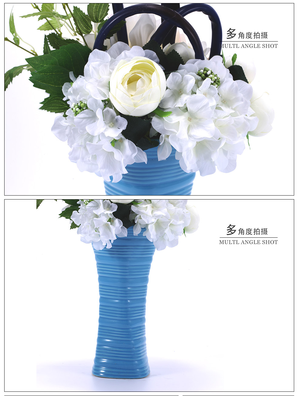 Mediterranean style blue vase white orchid mixed simulation flower art XL-1010-0143