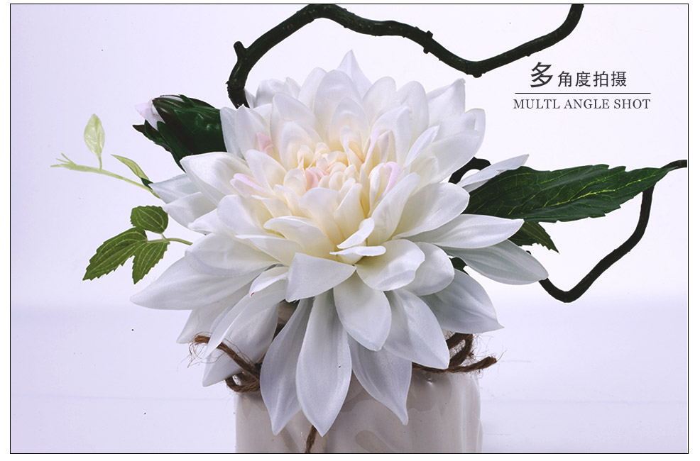 Elegant and refined white dahlia flower pot simulation XL-1010-0064