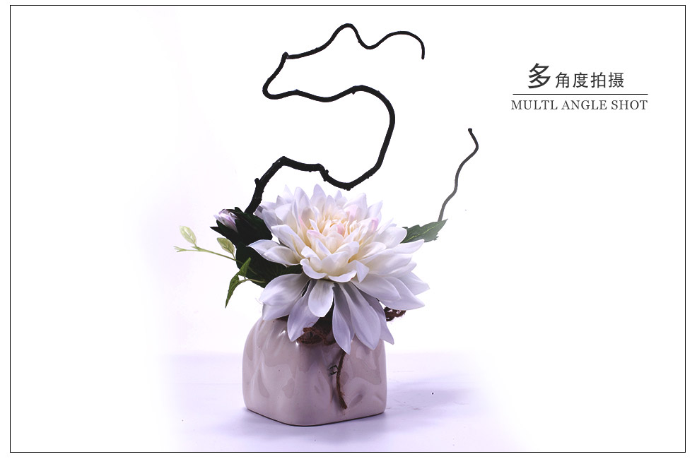 Elegant and refined white dahlia flower pot simulation XL-1010-0062