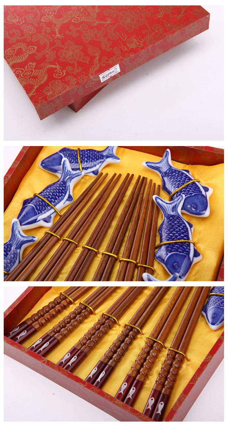 High grade gift chopsticks small fish printing ancient clothes 6 double flip Y6-0073