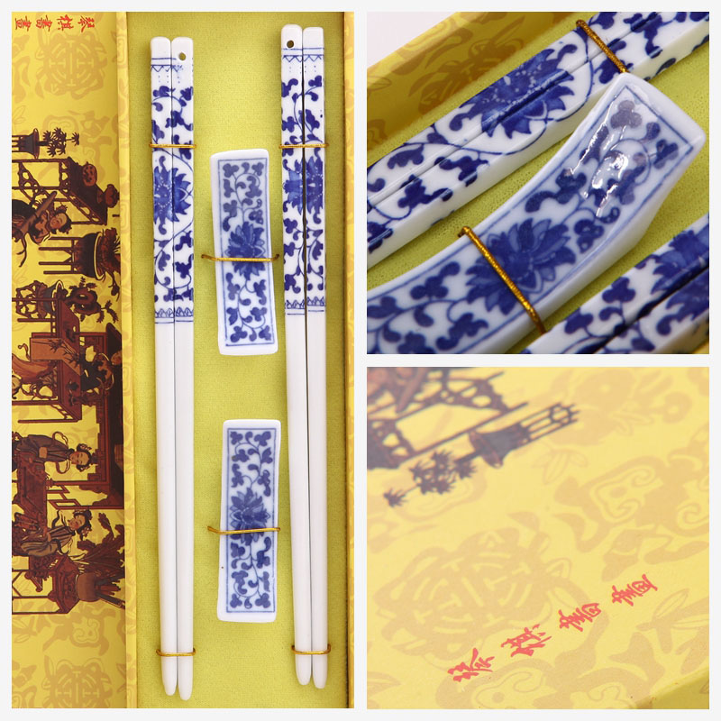 Classical ceramic hand-painted chopsticks 2 pairs of floral patterns, natural and healthy gift T2-0042