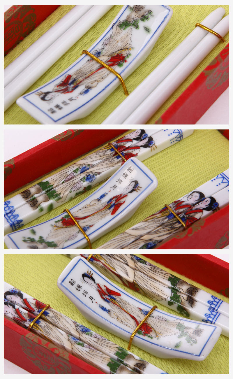 Classical ceramic hand-painted chopsticks 2 of suit Diao Chan worship pattern natural health gifts T2-0053