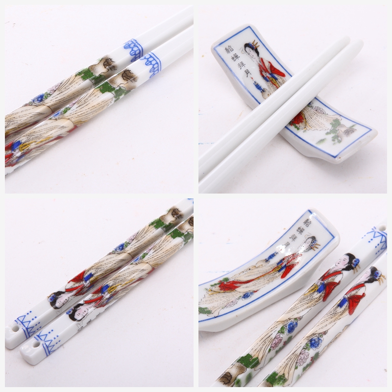 Classical ceramic hand-painted chopsticks 2 of suit Diao Chan worship pattern natural health gifts T2-0054