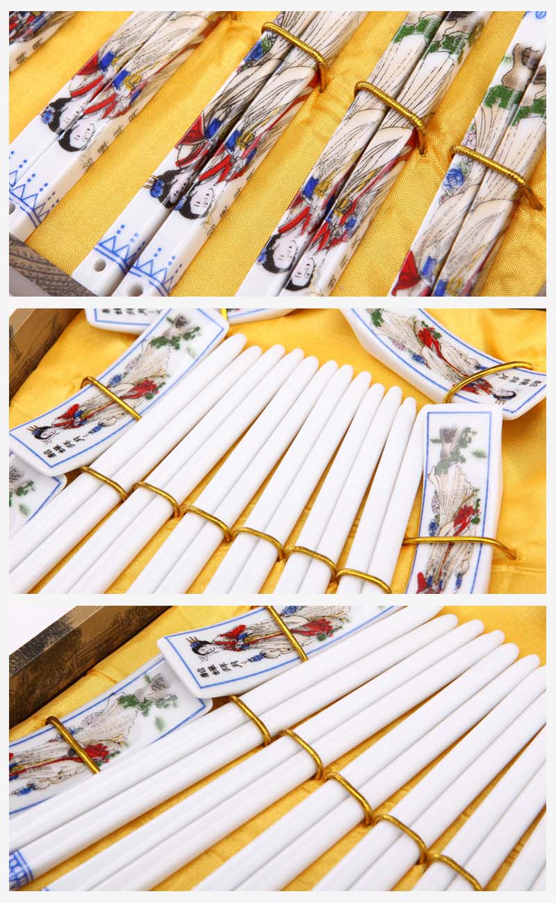 Classical ceramic hand-painted chopsticks 6 of suit Diao Chan worship pattern natural health gifts T6-0033