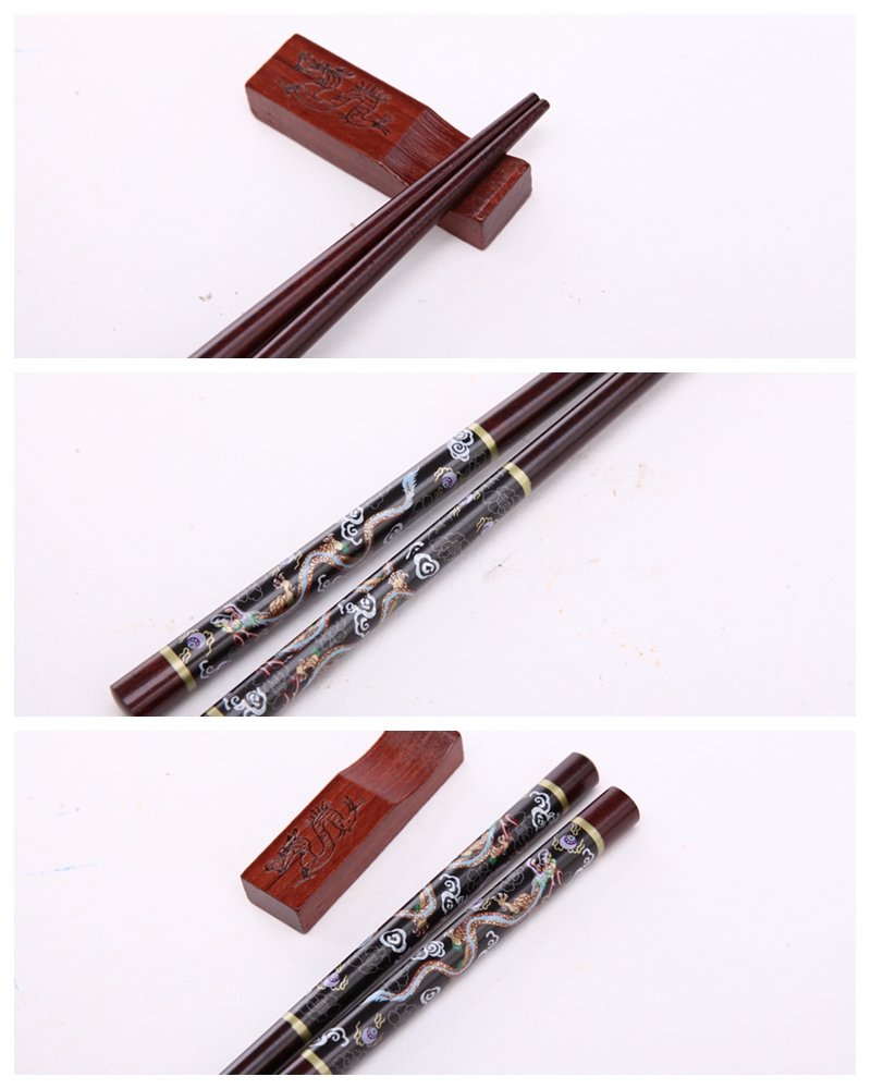 High grade wood chopsticks 2 pairs of Xiangyun flying dragon pattern natural health high-end gift Y2-0172