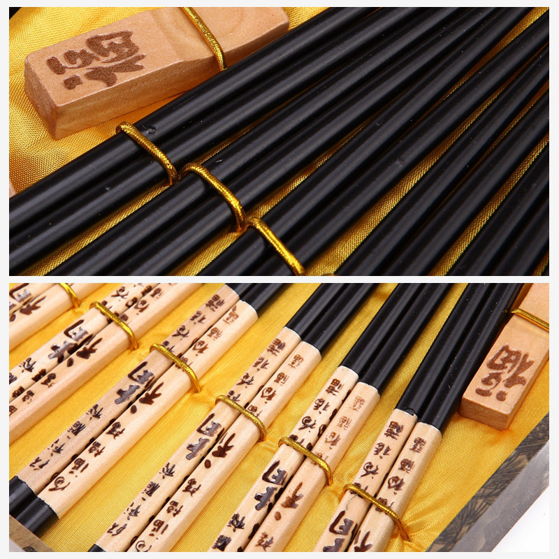 Wood carving chopsticks 6 pairs of natural health high grade gift D6-0153
