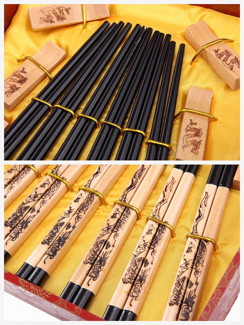 Wood carving chopsticks 6 pairs of natural health high grade gift D6-0143