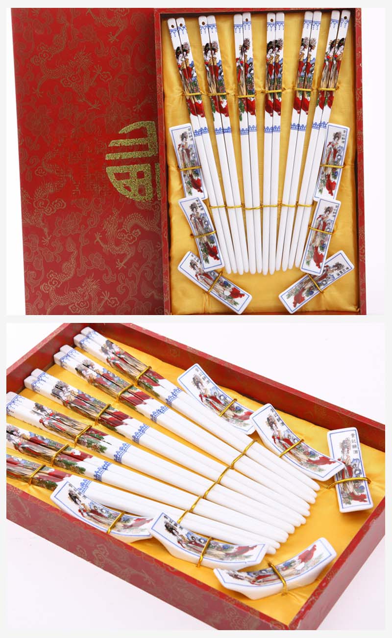 Classical ceramic hand-painted chopsticks 6 pairs of concubines drunken patterns natural health high-end gift T6-0062