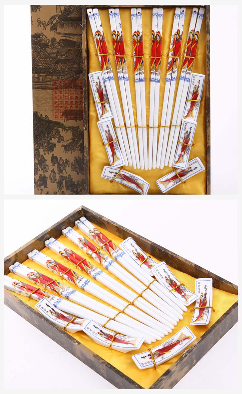 Classical ceramic hand-painted chopsticks 6 to suit Zhaojun children pattern natural health gifts T6-0042