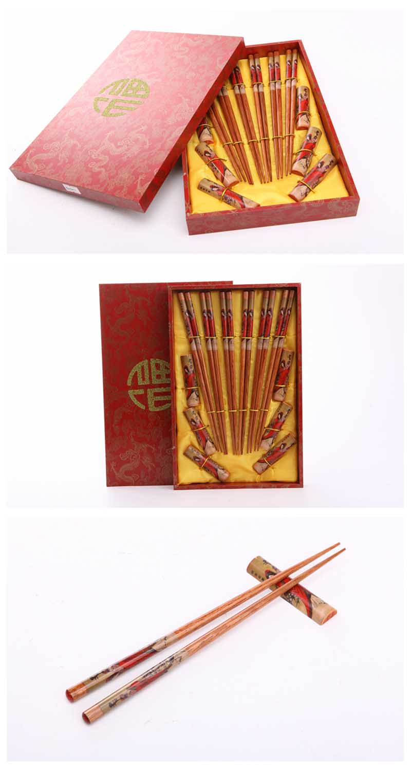 High grade gift chopsticks red Western printing 6 double flip Y6-0022