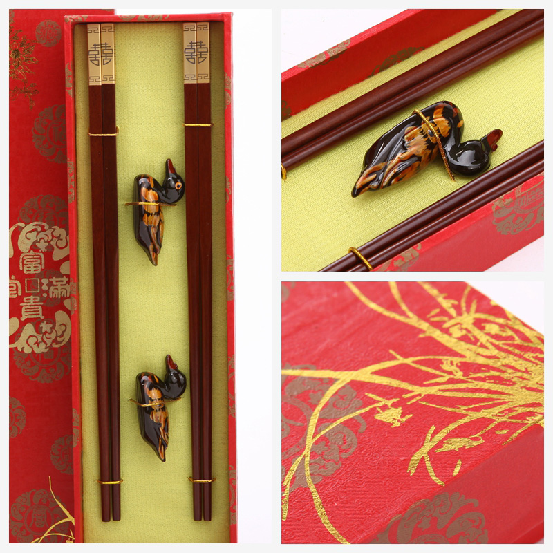 High-end gift chopsticks golden Double Happiness printing 2 double flip J2-008 Costume2