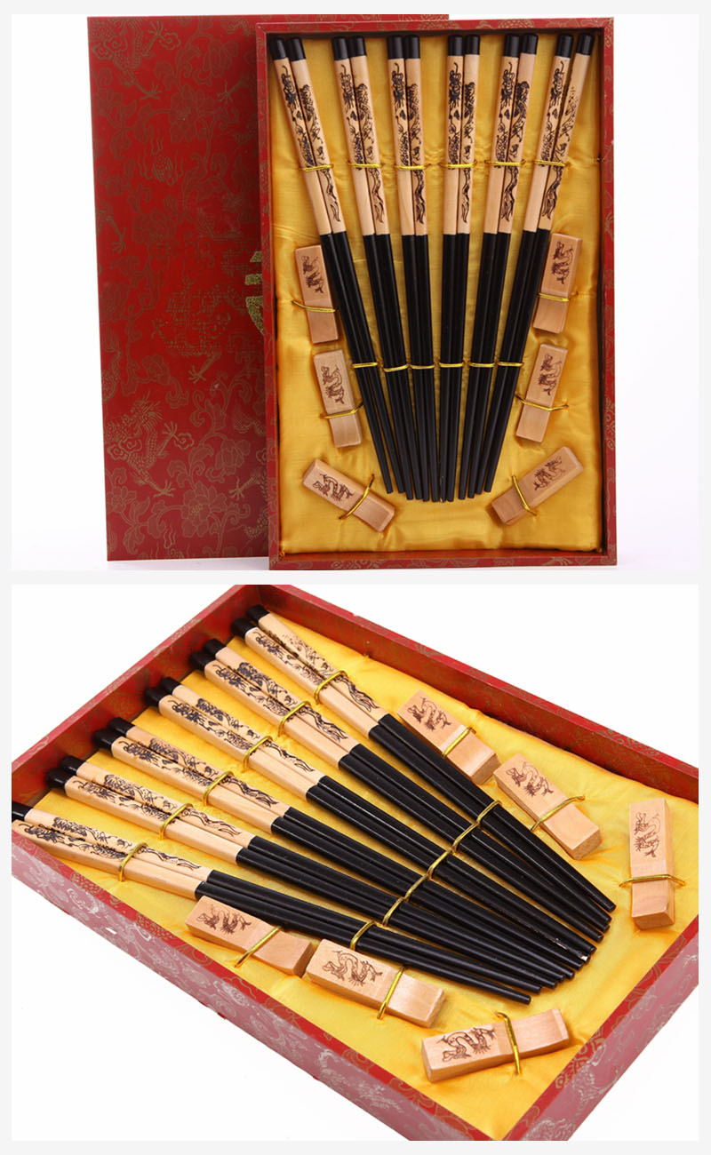 Wood carving chopsticks 6 pairs of natural health high grade gift D6-0142