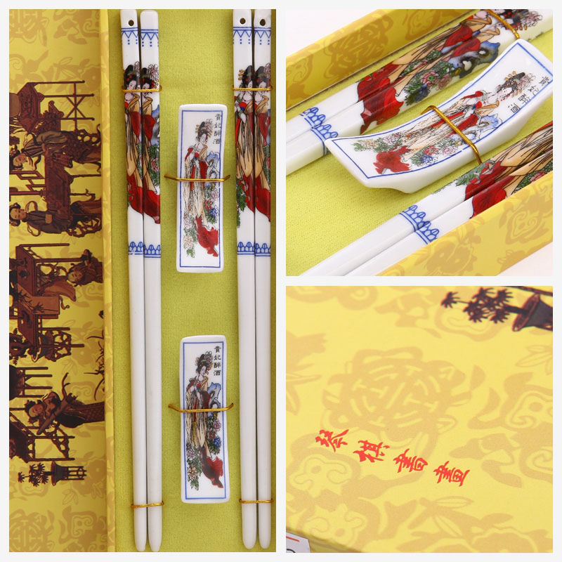 Classical hand-painted chopsticks 2 pairs of imperial concubines drunken patterns natural health high-end gift T2-0022