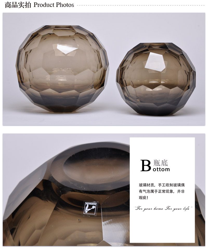 European simple hand polished Brown Crystal Ball Vase model room decoration decoration 11F185,11F1862