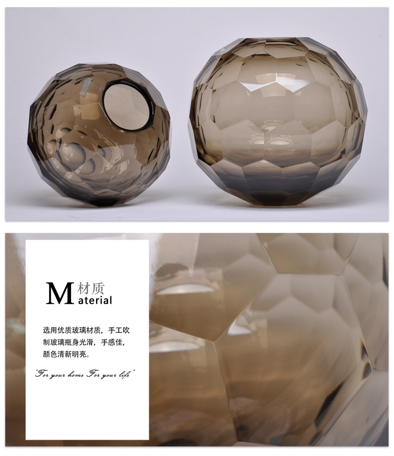 European simple hand polished Brown Crystal Ball Vase model room decoration decoration 11F185,11F1863