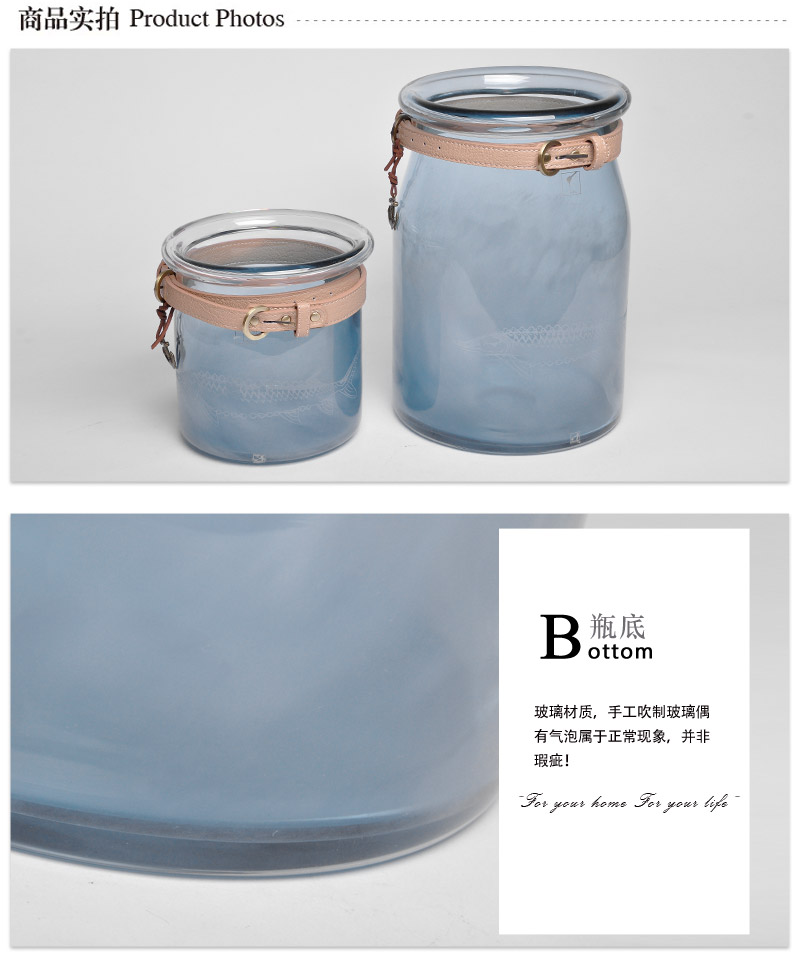 Light blue skin with high / low transition vase vase fashion personality Home Furnishing glass vase, 14A022 14A0232