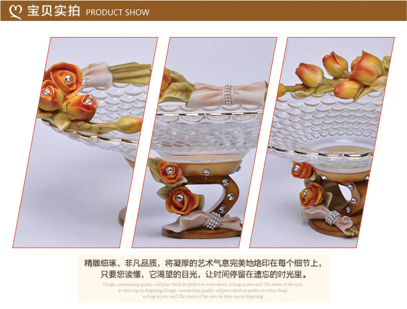 The high-end luxury fruit plate decoration room Home Furnishing creative fashion resin glass compote crafts VP-10092