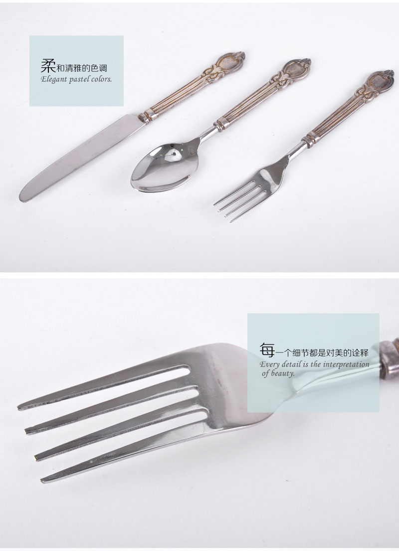 Genuine high-grade imported 0415 silver cutlery set bone handle + stainless steel cutlery luxury spoon three sets of 140504152